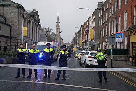Der abgesperrte Tatort am Parnell Square East in Dublin.